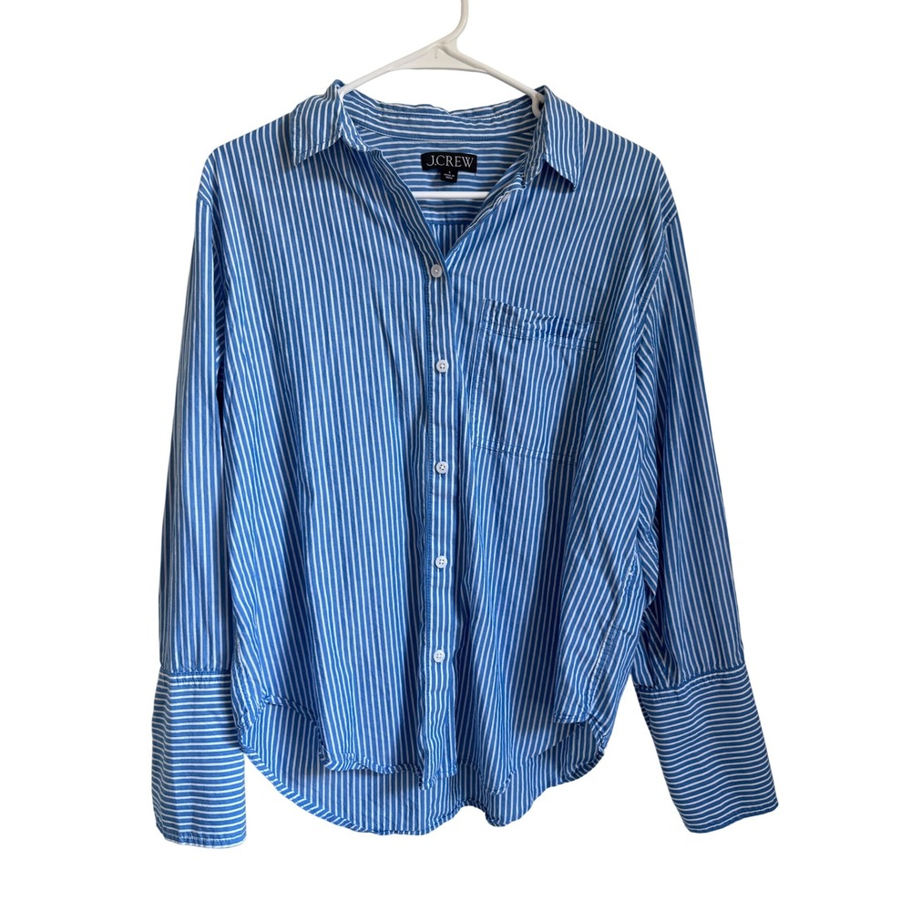 J.Crew Re-Imagined Blue White Striped Button Down Shirt Cotton Modal Size 6